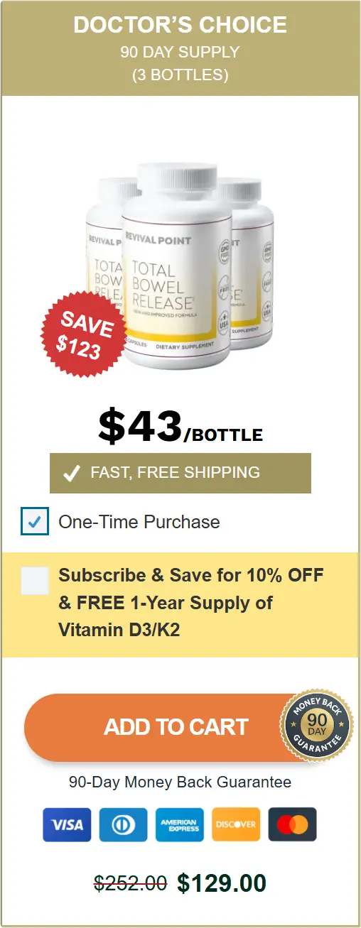 Doctor’s Choice checkout card for three bottles of Total Bowel Release